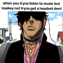 a cartoon of a man wearing headphones and a choker