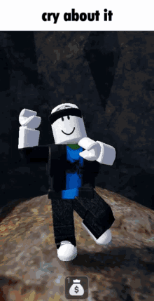 a picture of a roblox character with the words cry about it