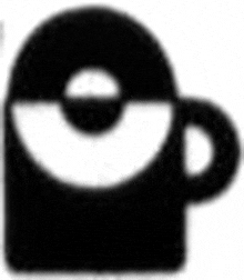 a black and white icon of a cup of coffee with a white circle in the middle .