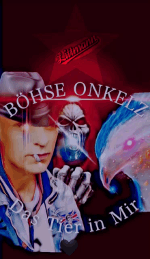 a poster with a man smoking a cigarette and the words bohse onkelz