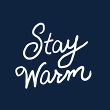 a blue background with the words stay warm written in white