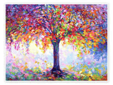 a colorful painting of a tree with a lot of leaves on it .