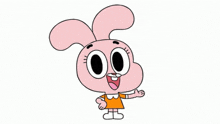 gumball from the amazing world of gumball is wearing an orange dress and smiling .