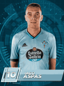 a soccer player named ago aspas is wearing an adidas jersey