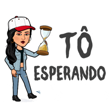 a cartoon of a woman holding an hourglass and the words to esperando