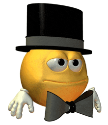 a cartoon smiley face wearing a top hat and bow tie