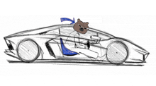 a drawing of a car with a teddy bear sitting in it