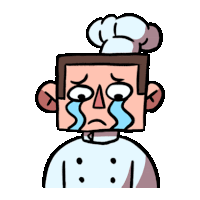 a cartoon of a chef crying with tears running down his face .