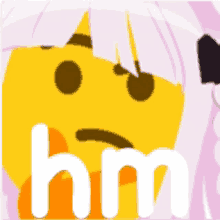 a picture of a girl with a yellow face and the word hm below it