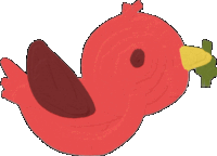 a cartoon drawing of a red bird with a yellow beak