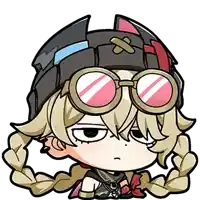 a cartoon character wearing a hat and goggles with a braid .