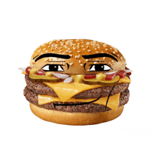 a hamburger with a face drawn on it and a smiley face