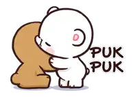 a cartoon of two bears hugging each other with the words " puk puk " written on the bottom