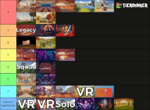 a tiermaker displays a tier list of virtual reality games including legacy and squad