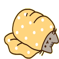 a cartoon drawing of a cat wrapped in a yellow blanket with white polka dots