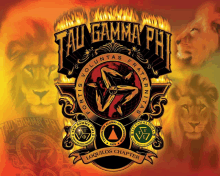 a logo for tau gamma phi shows a lion and a woman