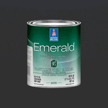 a can of emerald urethane trim enamel on a dark background