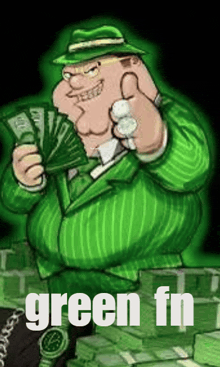 a man in a green suit is holding money and giving a thumbs up sign