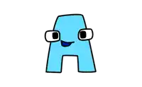 a cartoon drawing of the letter a with eyes and a smile on its face .