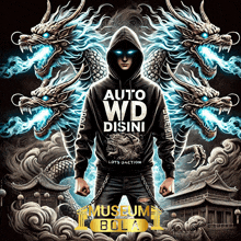 a man with a hoodie that says auto wd disini is surrounded by dragons