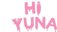 a pink logo that says hi yuna with a ghost