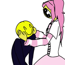 a drawing of a girl and a smiley face