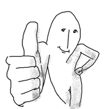 a black and white drawing of a cartoon character giving a thumbs up .