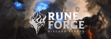 a banner for rune forge discord server with a dragon