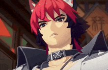 a cartoon character with red hair and a collar that says ix
