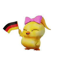a cartoon chick with a pink bow on her head holds a german flag