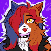 a cartoon drawing of a cat with a choker around her neck