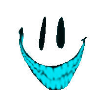 a smiley face with a blue mouth and black eyes on a white background