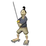 a man with a mohawk is holding a sword in his hands .