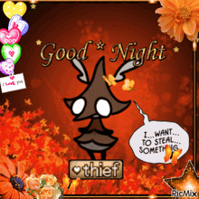 a good night greeting card with a cartoon character