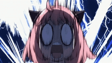 a girl with pink hair and black ears has a surprised expression on her face