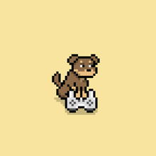 pixel art of a dog holding a video game controller