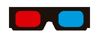 a pair of red and blue 3d glasses with a black frame