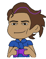 a cartoon drawing of a person holding a purple game controller