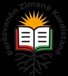 the logo for parezvanen zimane kurdistane has a book with roots and a sun