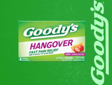 a green box of goody 's hangover fast pain relief .