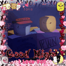 a picture of two roblox characters with the words good night i love you