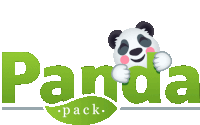 a panda pack logo with a panda peeking out of the letters