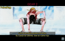 a cartoon of luffy kneeling down with the words gear 2 in the corner