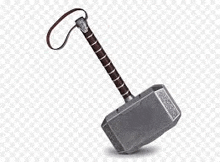 a thor 's hammer with a brown handle on a transparent background .