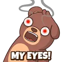 a cartoon of a dog with red eyes and the words my eyes