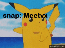 a picture of a pikachu with the words snap meetvx on it