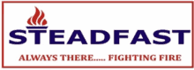 steadfast always there fighting fire logo with a torch