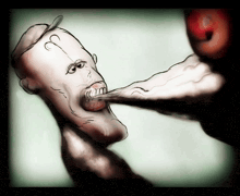 a drawing of a man with his mouth open