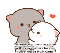 a cartoon of two cats hugging each other with the words " you need not to worry " written below them