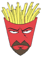 a cartoon drawing of a man 's face with french fries coming out of his head